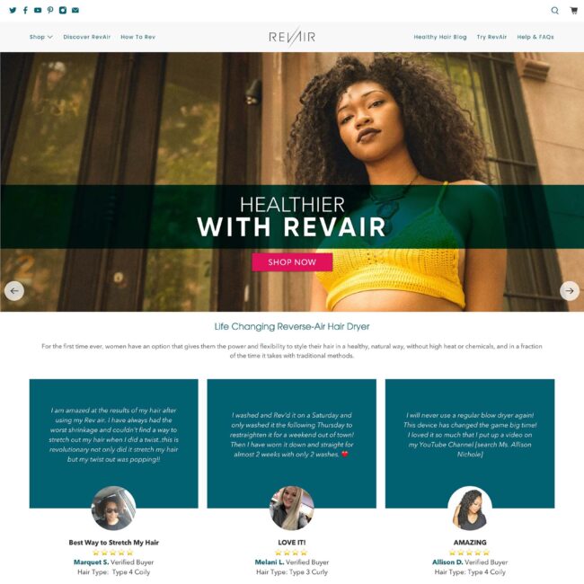 RevAir website homepage